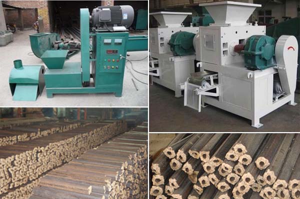 Biomass briquette machine and biomass briquettes